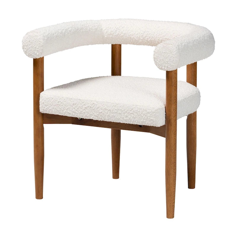 Boucle Upholstered Dining Armchair with Tuxedo Silhouette
