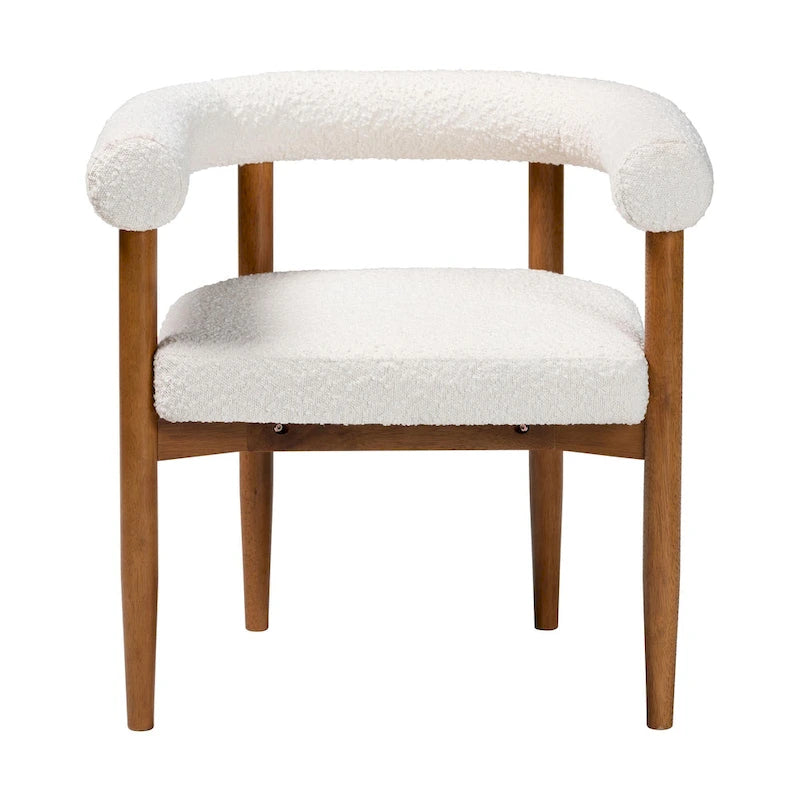 Boucle Upholstered Dining Armchair with Tuxedo Silhouette