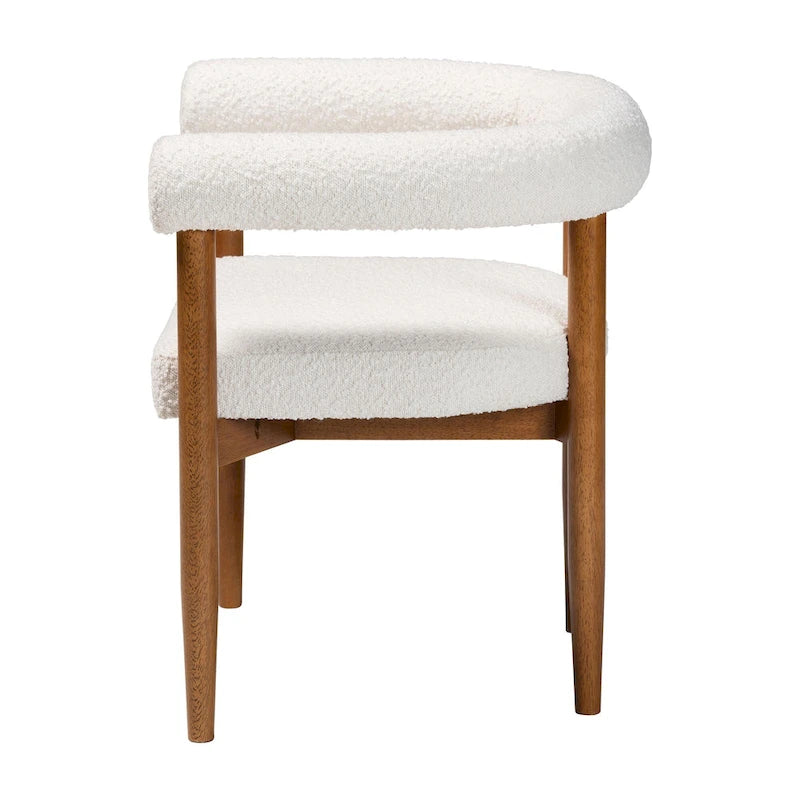 Boucle Upholstered Dining Armchair with Tuxedo Silhouette