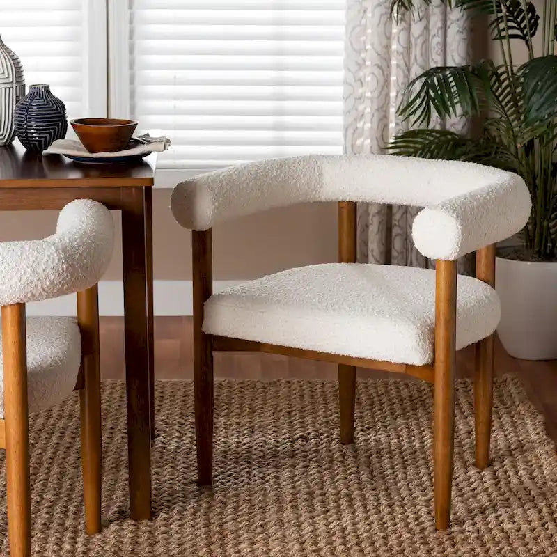 Boucle Upholstered Dining Armchair with Tuxedo Silhouette
