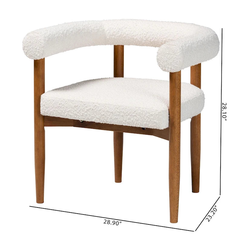 Boucle Upholstered Dining Armchair with Tuxedo Silhouette