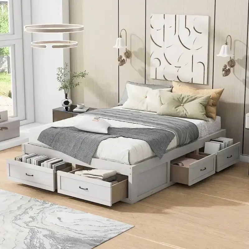 Letto a piattaforma queen size con 6 cassetti portaoggetti