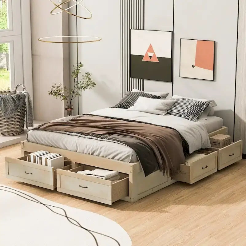 Letto a piattaforma queen size con 6 cassetti portaoggetti