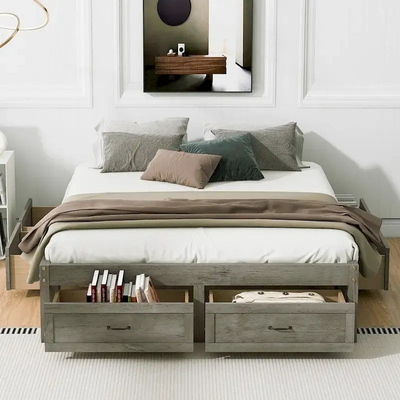 Letto a piattaforma queen size con 6 cassetti portaoggetti