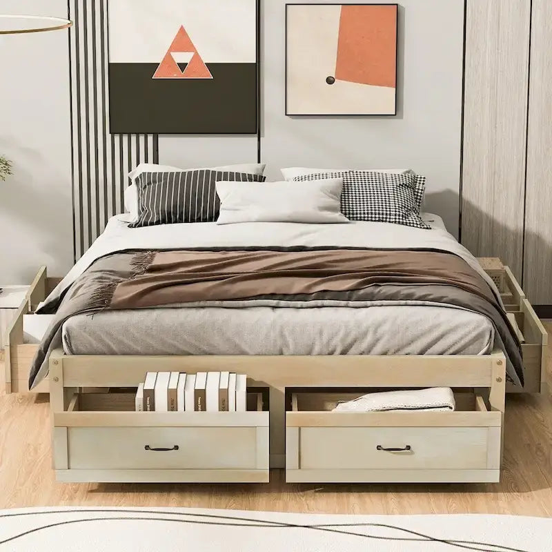 Letto a piattaforma queen size con 6 cassetti portaoggetti