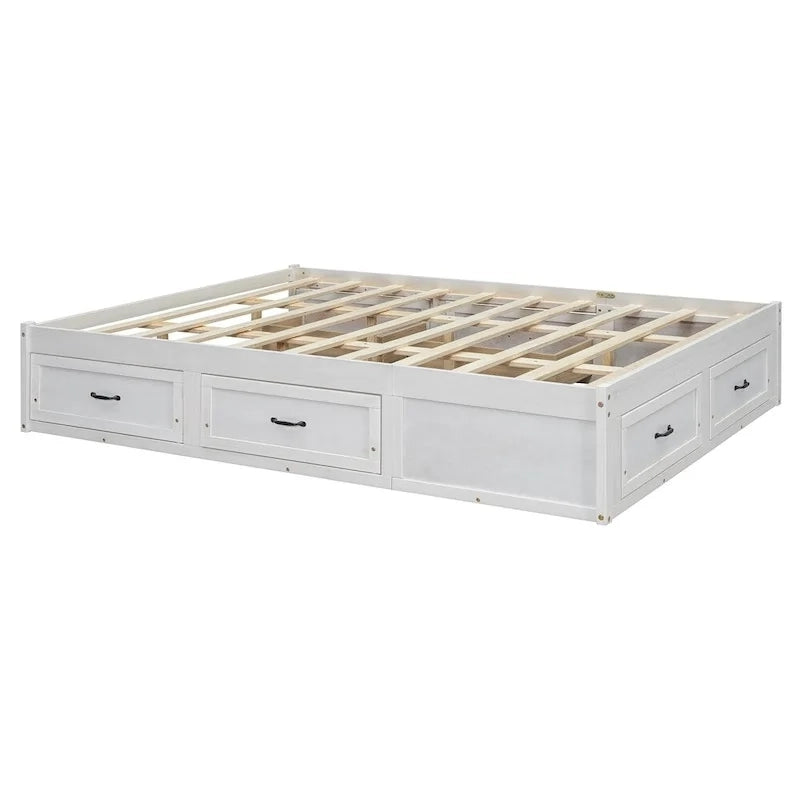 Queen Size Platform Bed with 6 Storage Drawers