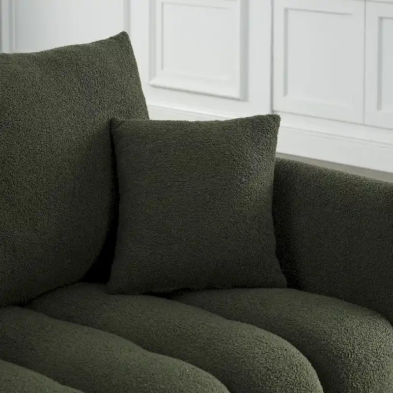 Teddy-Samtsofa für 3 Personen mit Rückenkissen und Gestell aus Massivholz