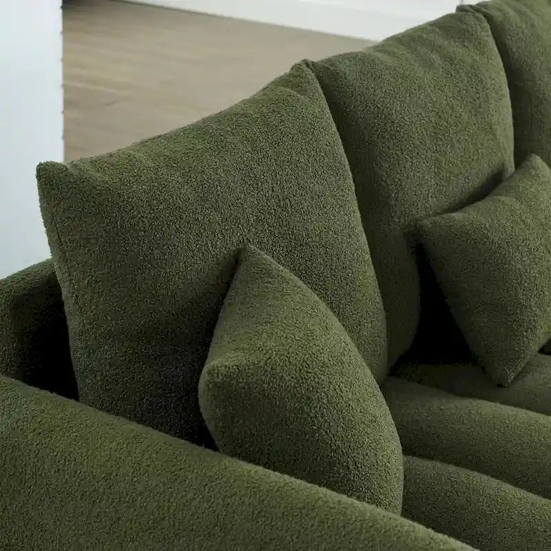 Teddy Velvet 3-Seater Sofa with Back Pillows and Solid Wood Frame