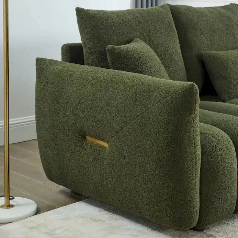Teddy Velvet 3-Seater Sofa with Back Pillows and Solid Wood Frame