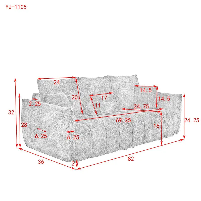 Teddy Velvet 3-Seater Sofa with Back Pillows and Solid Wood Frame