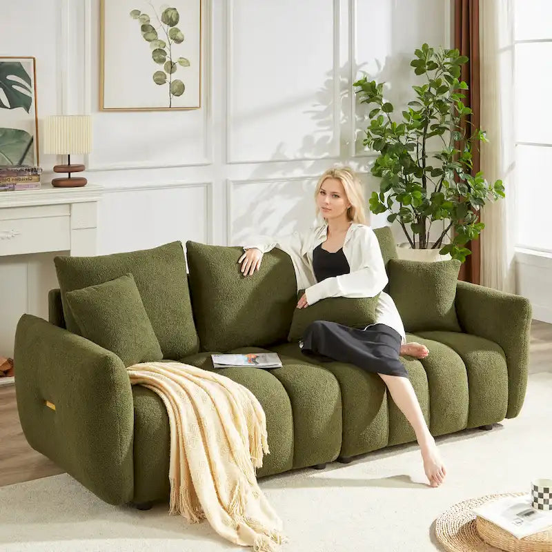 Teddy Velvet 3-Seater Sofa with Back Pillows and Solid Wood Frame