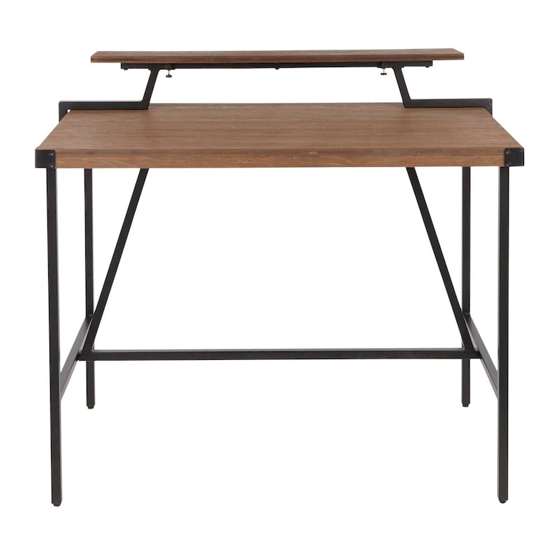Industrial Counter-Height Desk with Removable Shelf and Bamboo Top