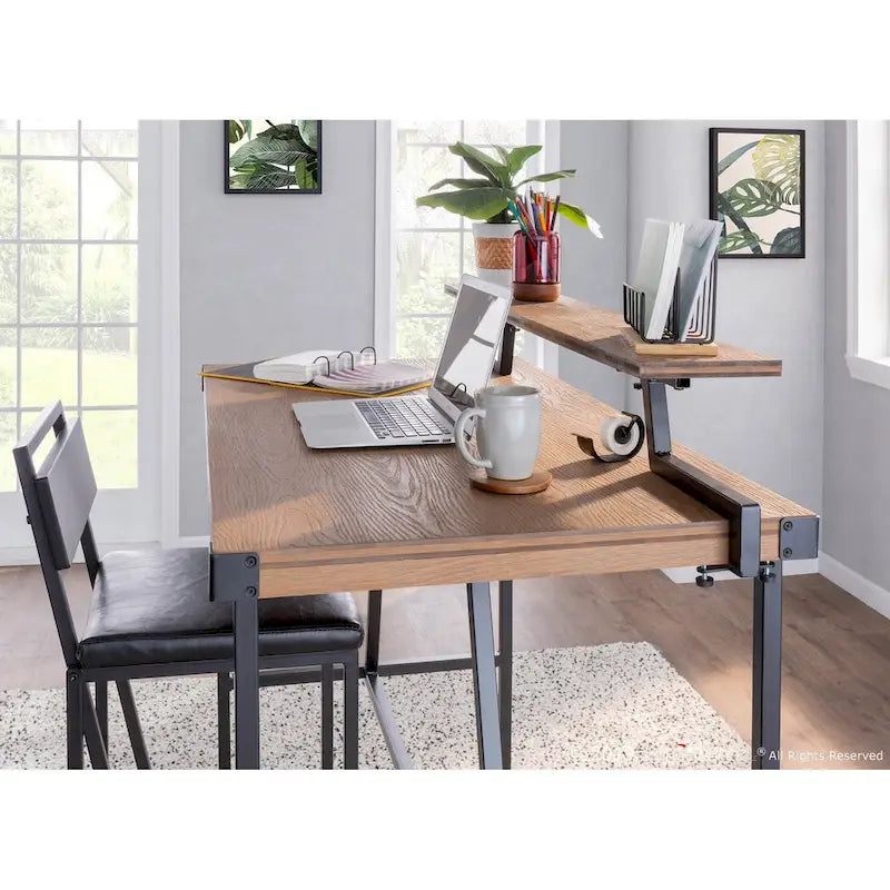 Industrial Counter-Height Desk with Removable Shelf and Bamboo Top