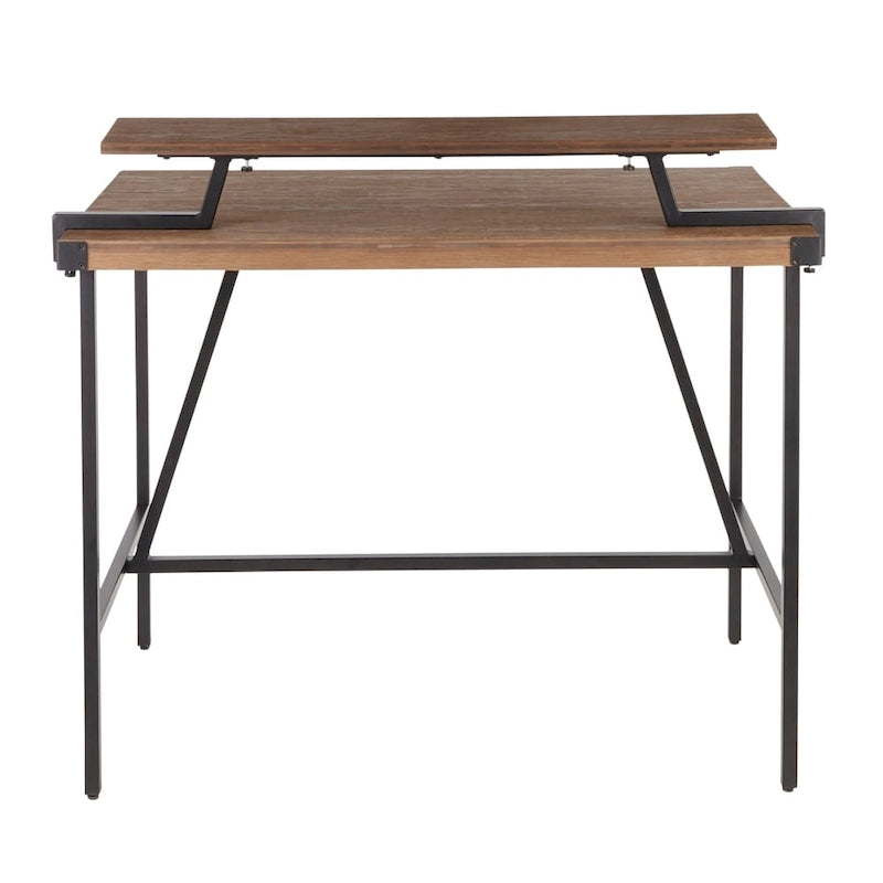 Industrial Counter-Height Desk with Removable Shelf and Bamboo Top