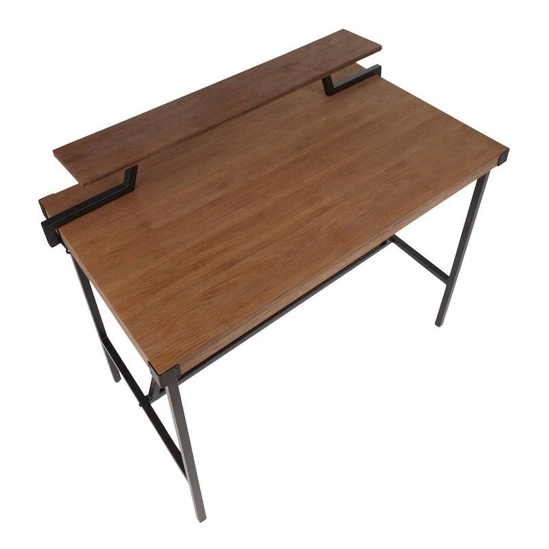 Industrial Counter-Height Desk with Removable Shelf and Bamboo Top