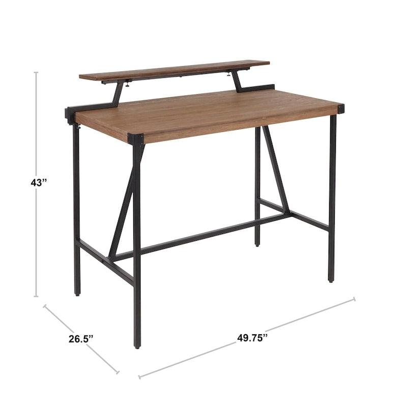 Industrial Counter-Height Desk with Removable Shelf and Bamboo Top