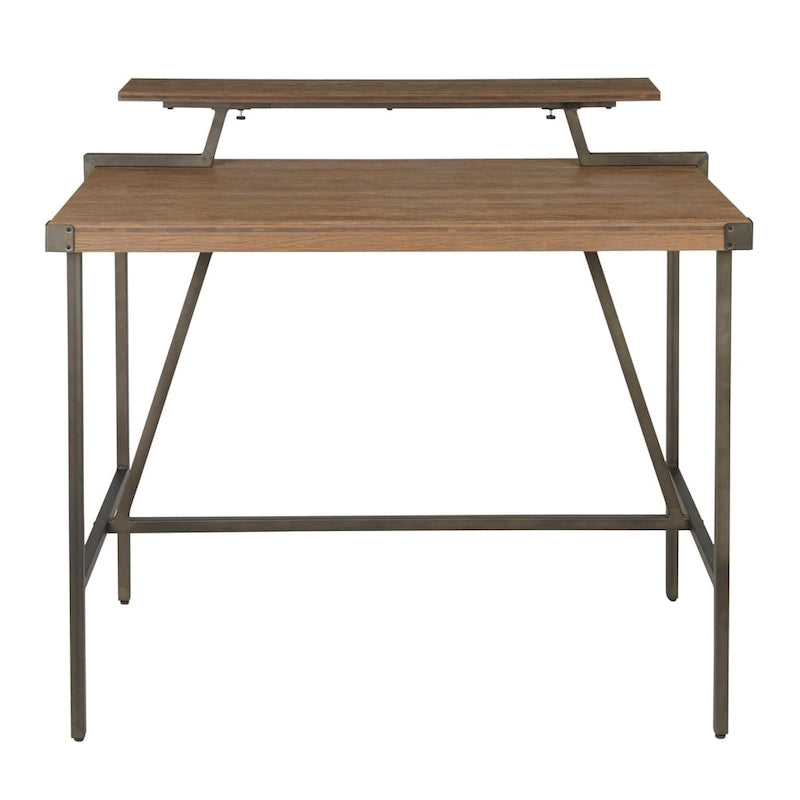Industrial Counter-Height Desk with Removable Shelf and Bamboo Top