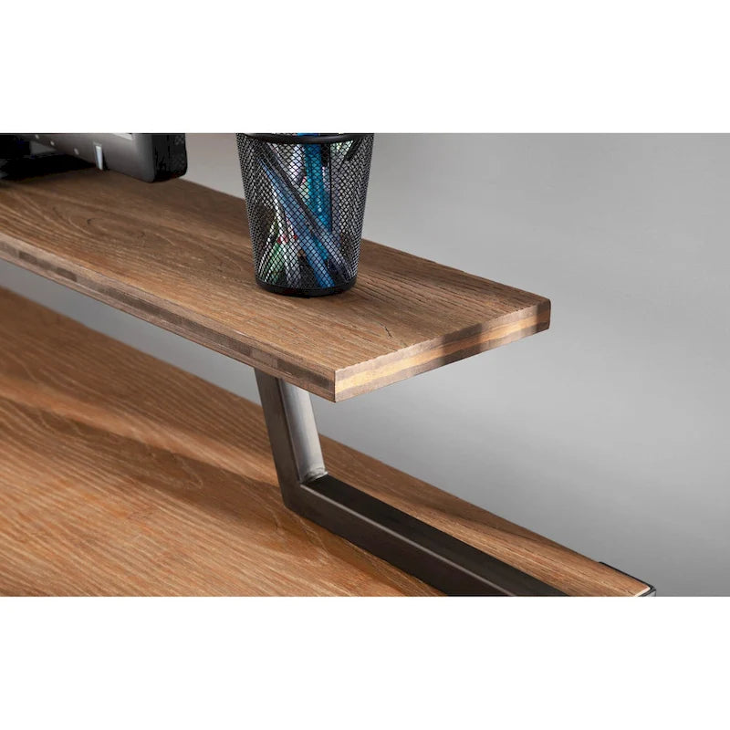 Industrial Counter-Height Desk with Removable Shelf and Bamboo Top