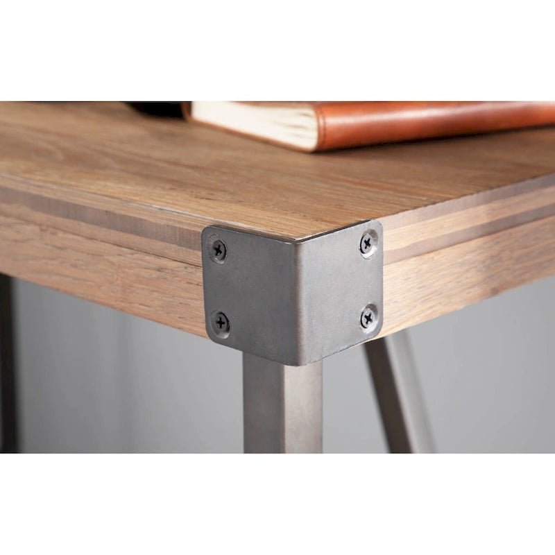 Industrial Counter-Height Desk with Removable Shelf and Bamboo Top