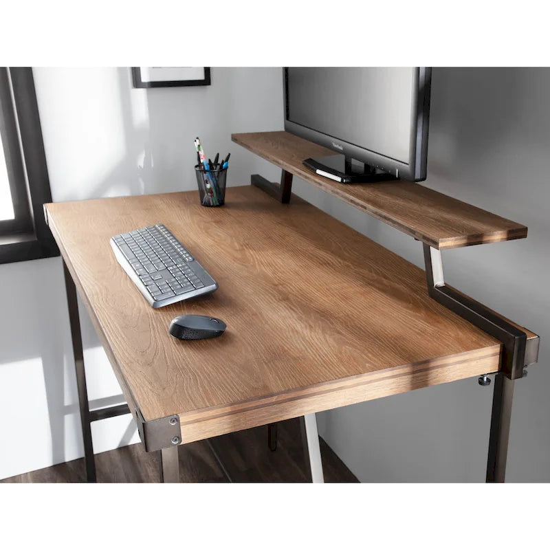 Industrial Counter-Height Desk with Removable Shelf and Bamboo Top
