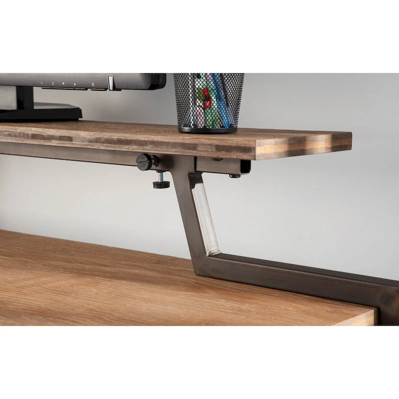 Industrial Counter-Height Desk with Removable Shelf and Bamboo Top