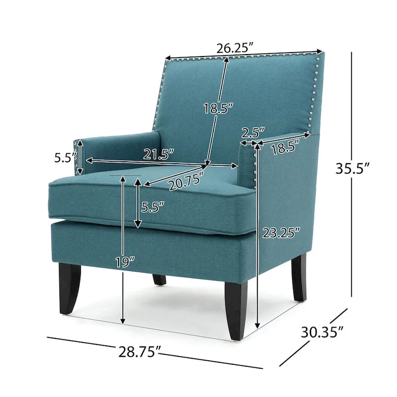 Studded Fabric Club Chair with Birch Wood Legs