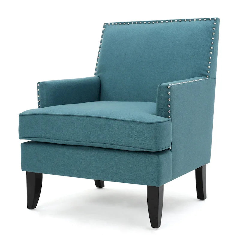 Studded Fabric Club Chair with Birch Wood Legs