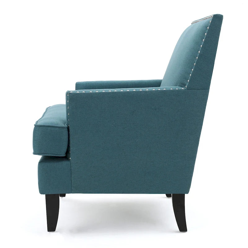 Studded Fabric Club Chair with Birch Wood Legs