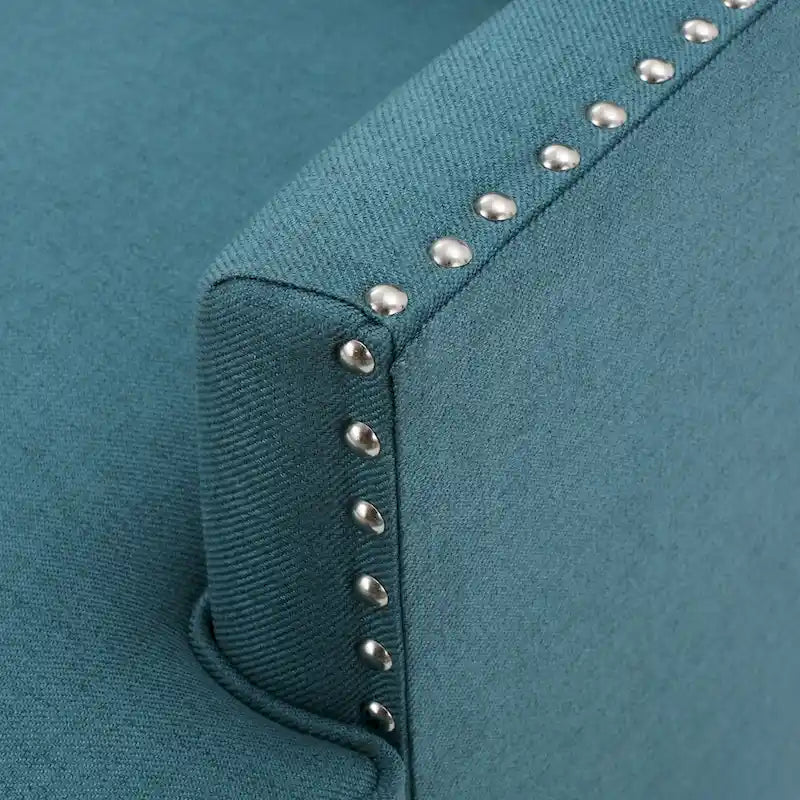 Studded Fabric Club Chair with Birch Wood Legs