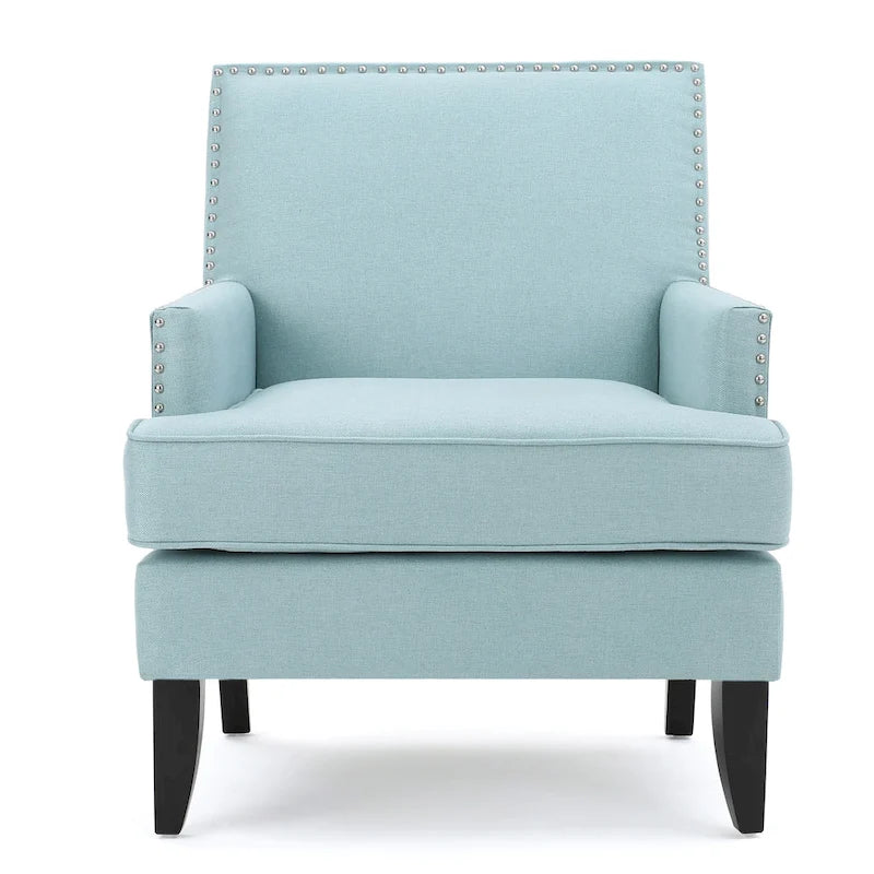 Studded Fabric Club Chair with Birch Wood Legs
