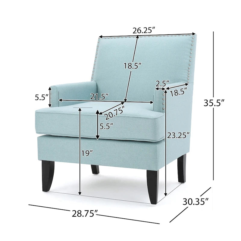 Studded Fabric Club Chair with Birch Wood Legs