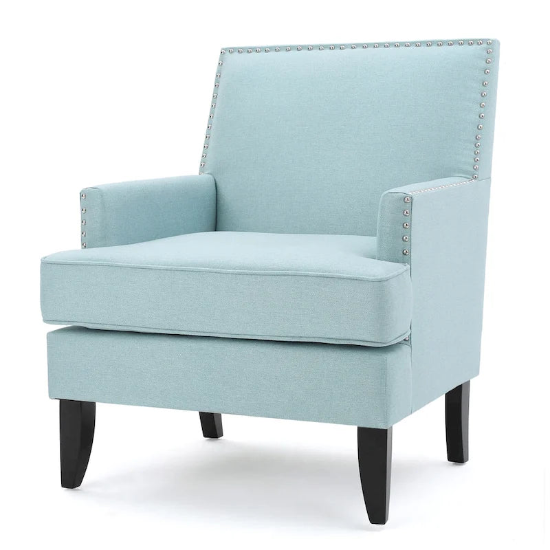 Studded Fabric Club Chair with Birch Wood Legs