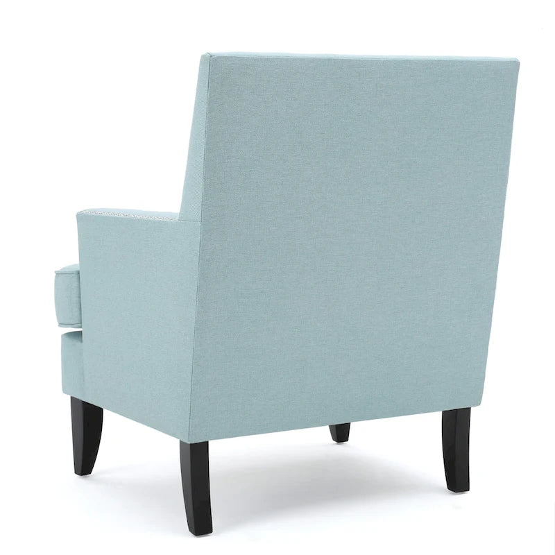 Studded Fabric Club Chair with Birch Wood Legs