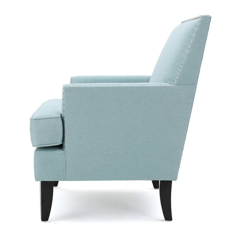 Studded Fabric Club Chair with Birch Wood Legs
