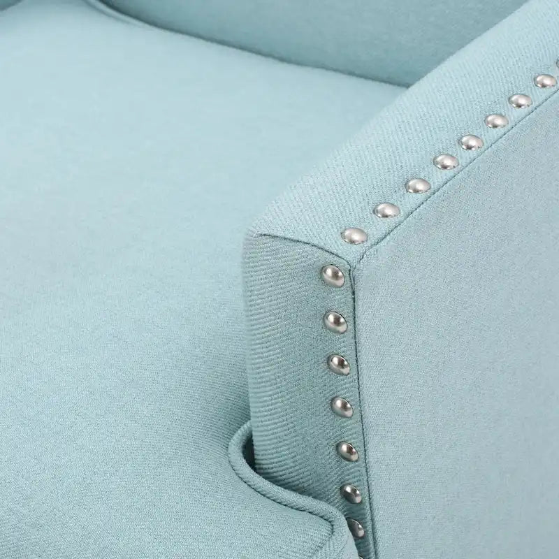 Studded Fabric Club Chair with Birch Wood Legs