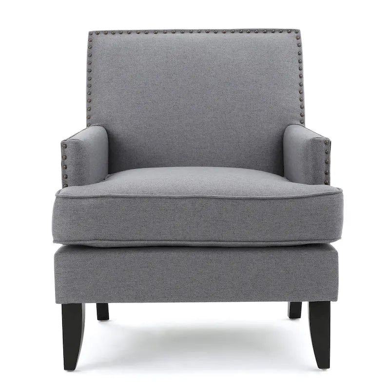 Studded Fabric Club Chair with Birch Wood Legs