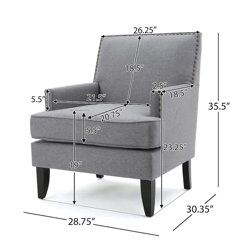Studded Fabric Club Chair with Birch Wood Legs