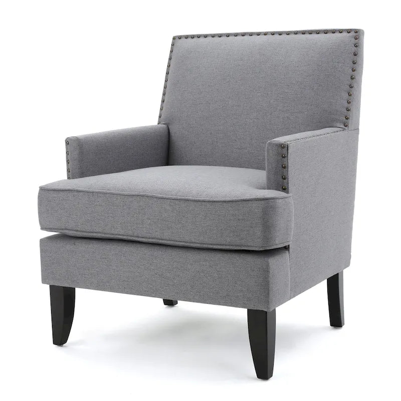 Studded Fabric Club Chair with Birch Wood Legs