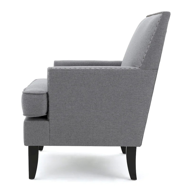 Studded Fabric Club Chair with Birch Wood Legs