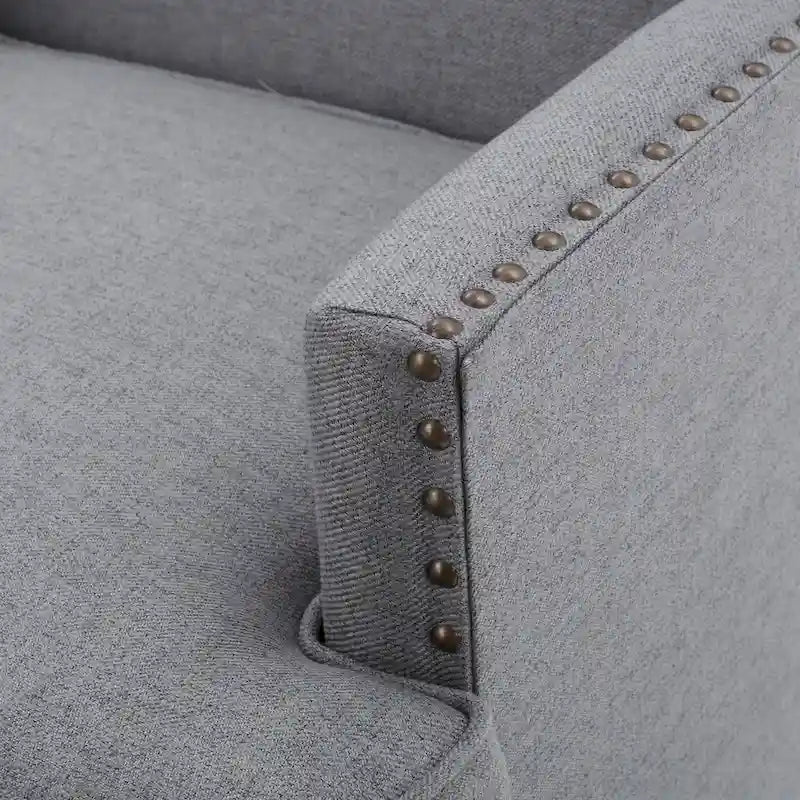 Studded Fabric Club Chair with Birch Wood Legs