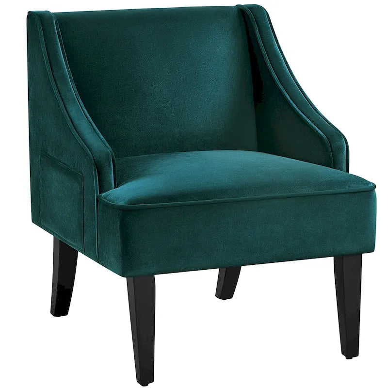 Mid-Century Modern Velvet Accent Chair with Storage Pocket