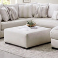 Ivory Faux Leather Button-Tufted Square Ottoman with Wood Legs