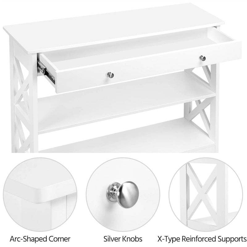X-Frame Console Table with Drawer and 2 Open Shelves