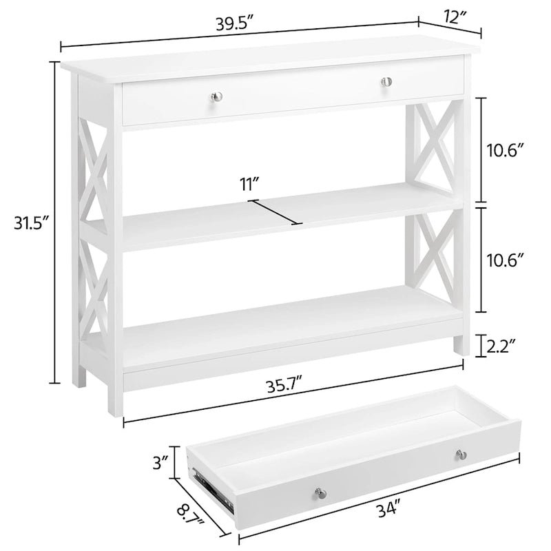X-Frame Console Table with Drawer and 2 Open Shelves