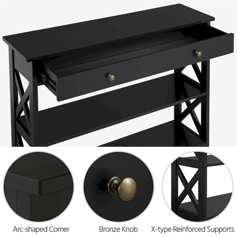 X-Frame Console Table with Drawer and 2 Open Shelves