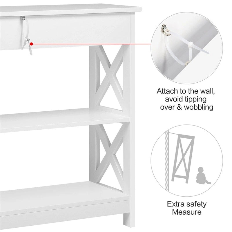 X-Frame Console Table with Drawer and 2 Open Shelves