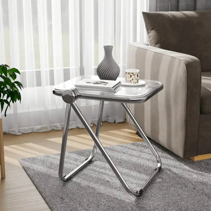 Rectangular Folding Side Table with Chrome Aluminum Frame