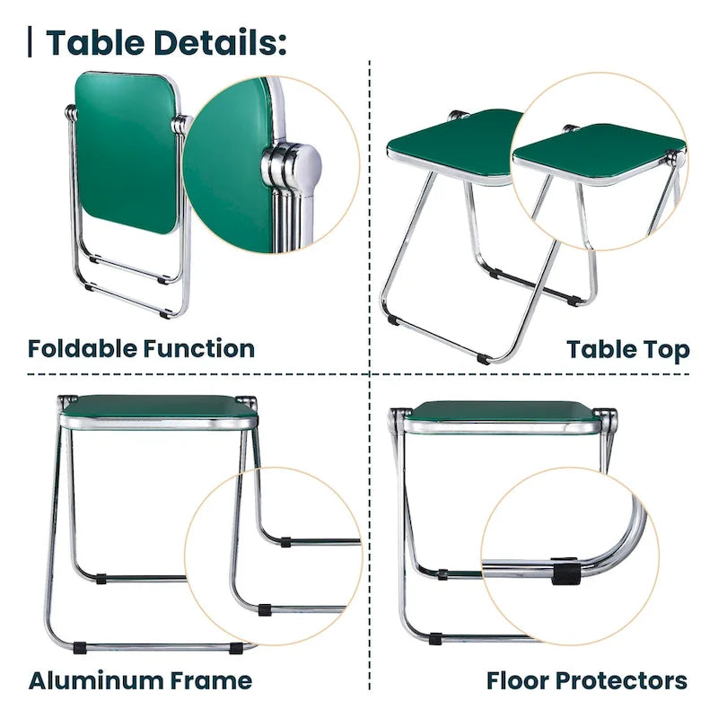 Rectangular Folding Side Table with Chrome Aluminum Frame