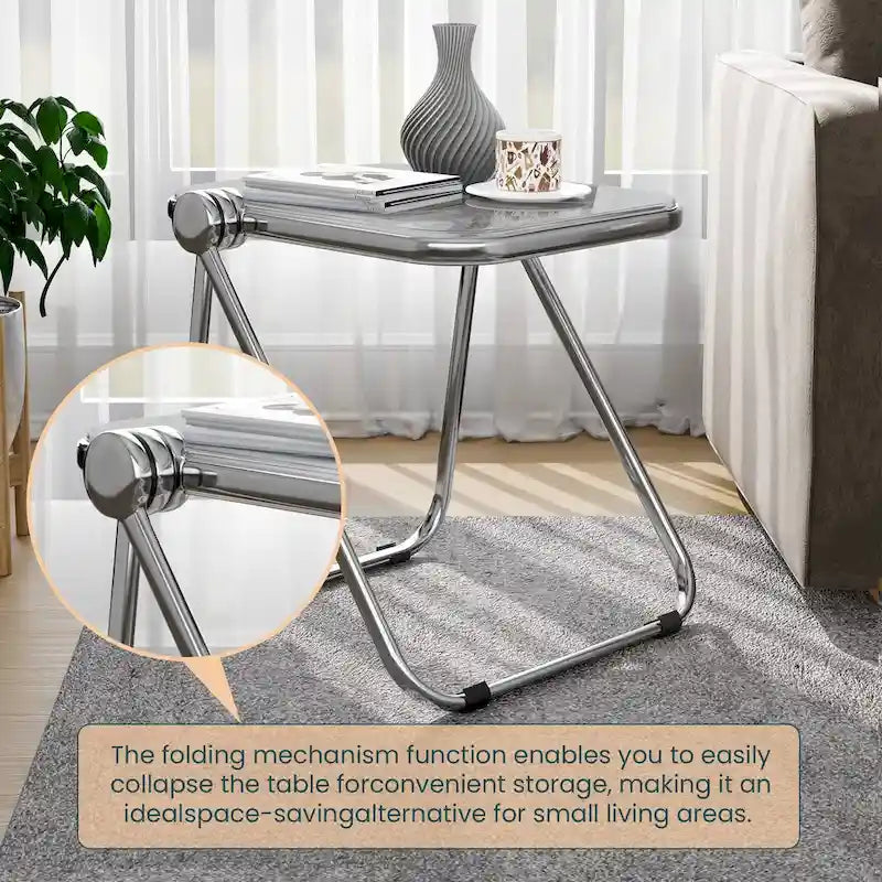 Rectangular Folding Side Table with Chrome Aluminum Frame