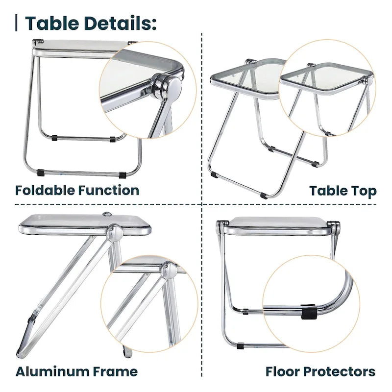 Rectangular Folding Side Table with Chrome Aluminum Frame